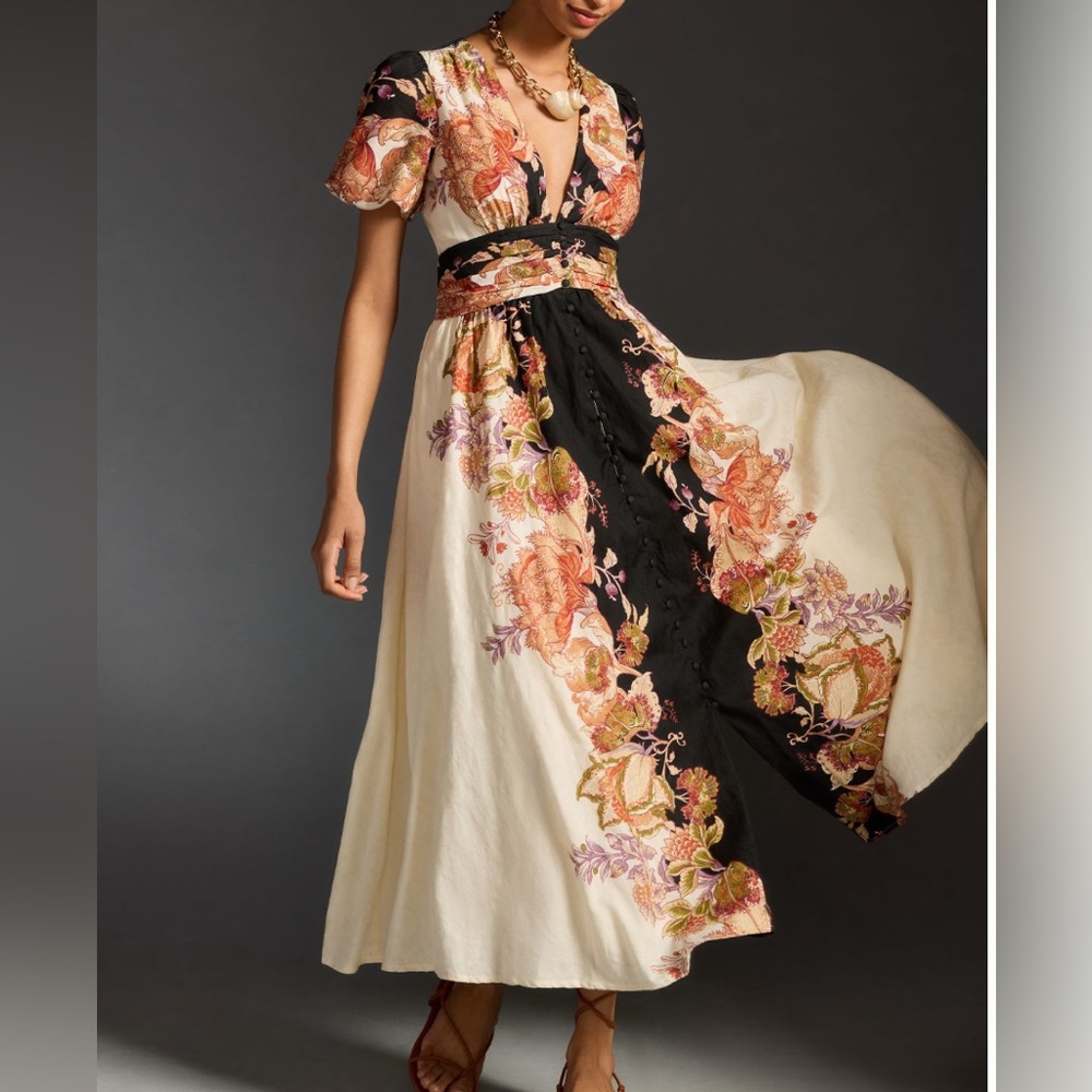 Floral V-Neck Dress with Short Sleeves
